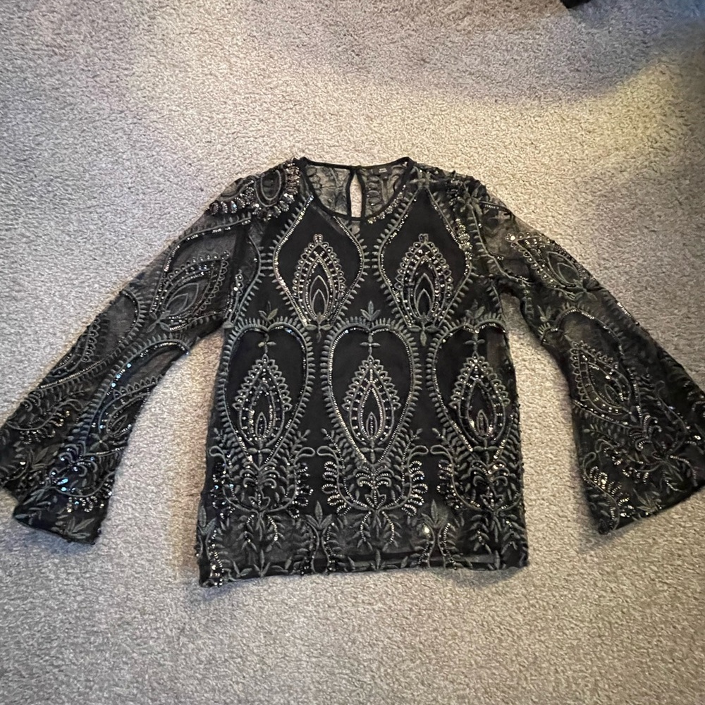 River Island Lace/Sequence/Mesh Top With Black Ca… - image 8